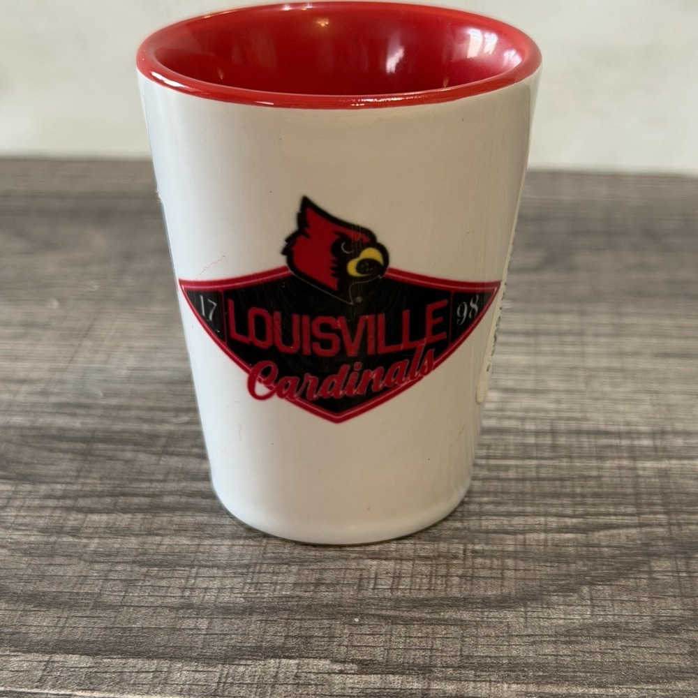 NCAA Louisville Cardinals Logo Shot Glass White w/ Red Interior Unused